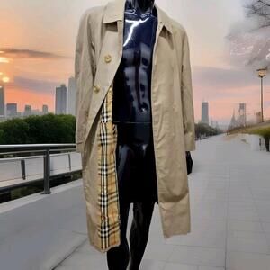 Vintage Burberry Classic Trench Over Coat 52 SHORT XL LONDON 80S ENGLAND 2980D
